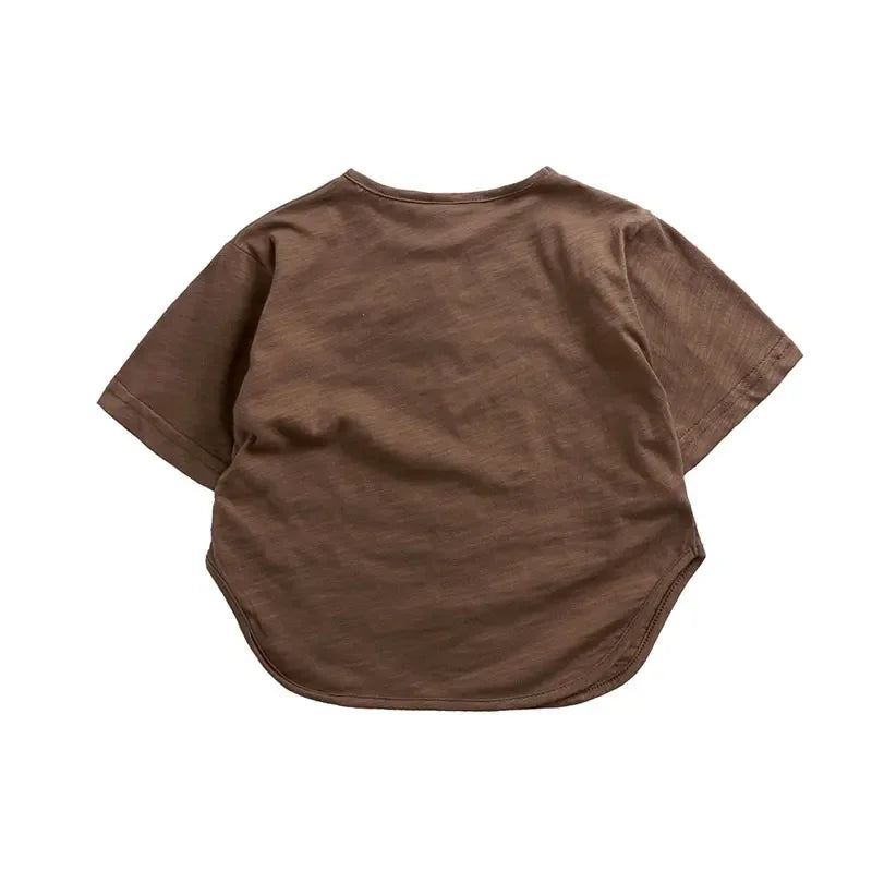 Summer New Kids Girls T Shirts Solid Color Short Sleeve Loose Baby Boys Tops Fashion Children Clothing T-shirts 1-7 Years