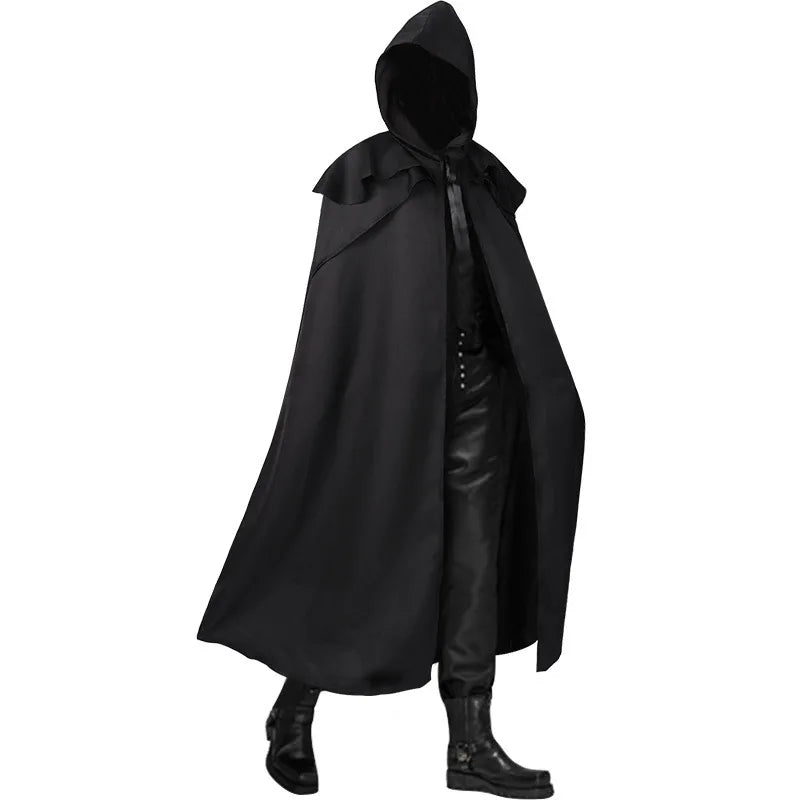 2026 Medieval Men's Black Retro Cosplay Hooded Cape Gothic Long Cloak Jacket, Red Green Blue Available, Unisex Jacket