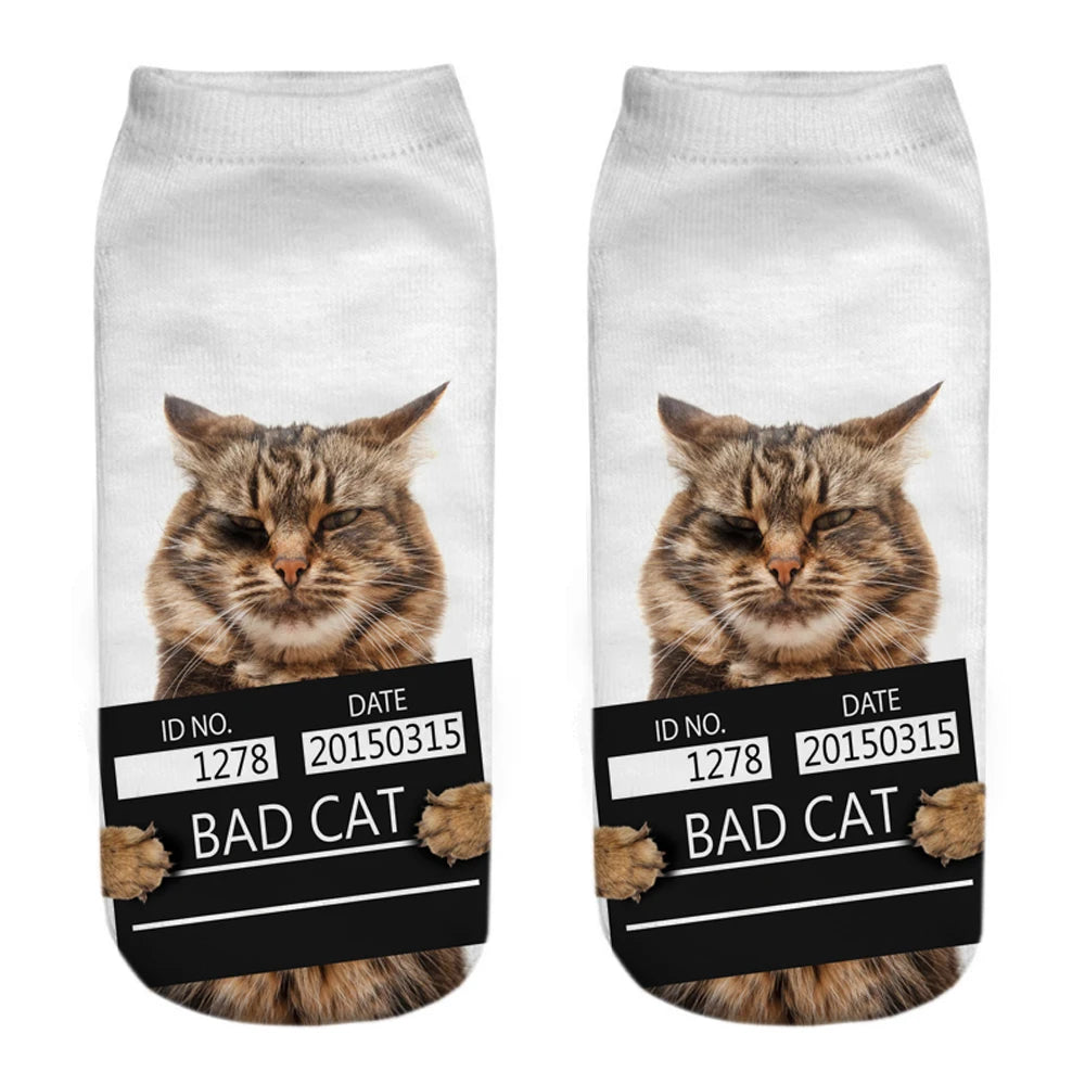 New Women Hot Sell 3D Printed Cool Fashion Funny Cats Cosplay Daily Life Story Socks Short Socks Art Novelty Xmas Gift Dropship