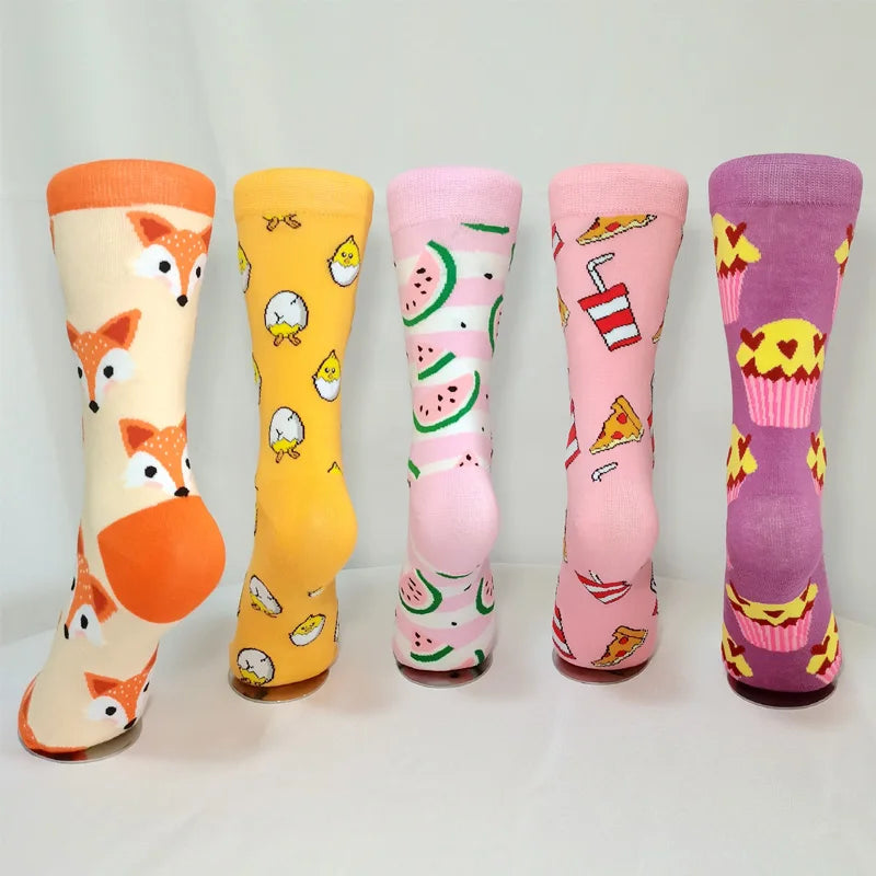 Cute Women Socks Cartoon Animal Food Fruit Socks  Kawaii Funny  Trendy Socks Happy Harajuku Casual Socks Autumn Spring Stocking