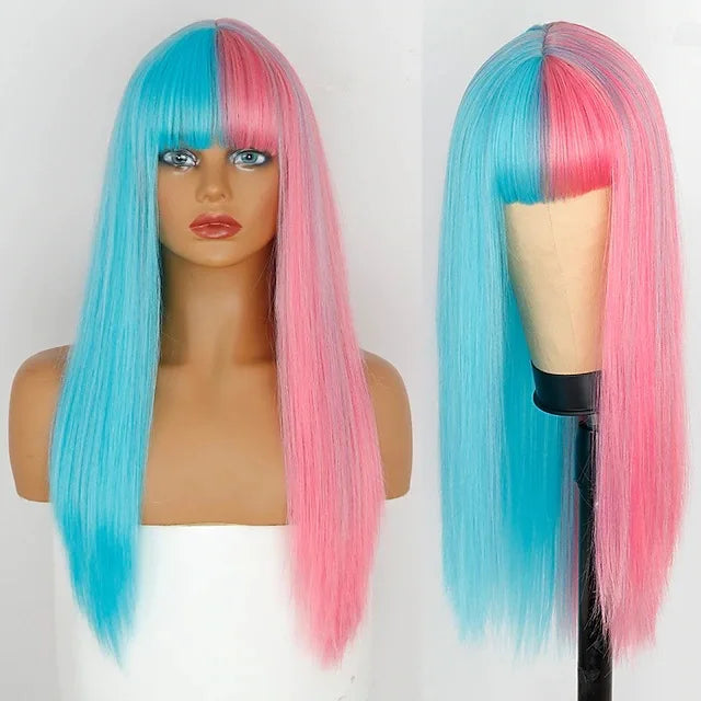 Wigs for Women Yellow and Black Wig Long Straight hair Cosplay Wig Halloween wig Two Tone Ombre Color Women Synthetic Hair Wigs