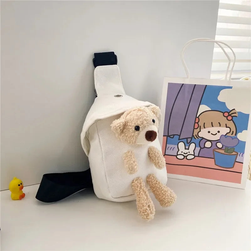 Children's Bags Winter New Messenger Bag Cute Bear Chest Bag Korean Version Trend Boys and Girls Mini Canvas Bag messenger bag