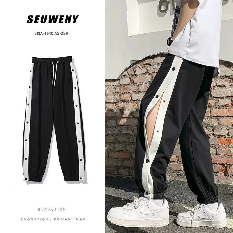 Men's Buttons Pants Running Sports Trousers Male Casual Jogger Basketball Football Sweatpants Outdoor Loose Hiphop Streetwears