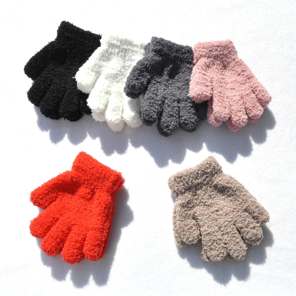 Children Gloves For 3-6 Years Old Winter Kids Coral Fleece Thicken Baby Plush Furry Full Finger Mittens Soft Gloves Keep Warm