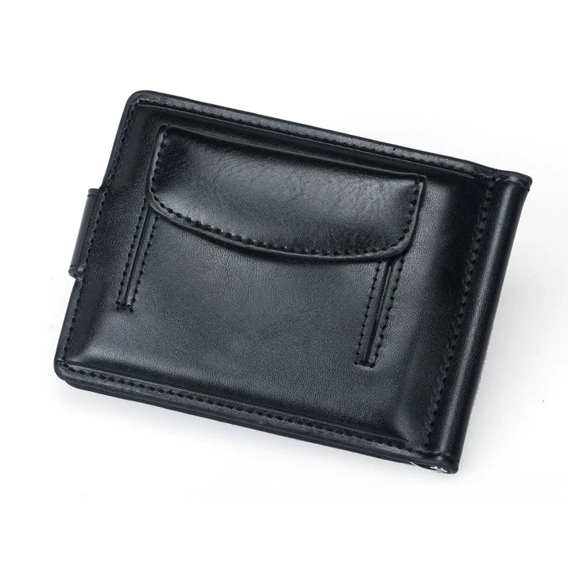 New Small Men's Leather Wallet With Coin Pocket Money Clip 5 Credit Card Slots A Metal Clamp ID Cash Holder Purse For Male