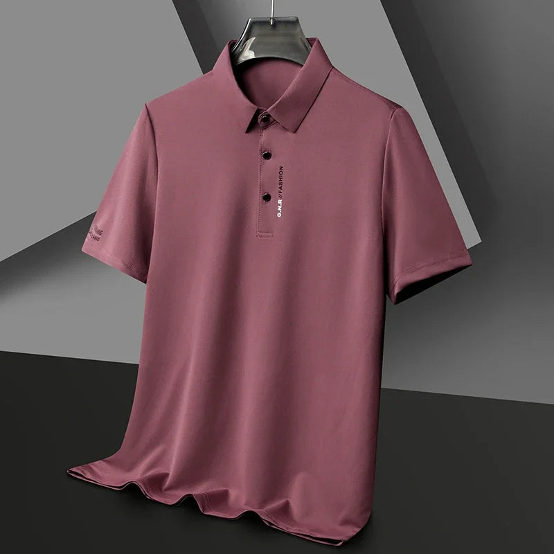 Men's Short Sleeve Solid Color Polo Shirt New Breathable Comfortable Elastic Top for Casual Wear