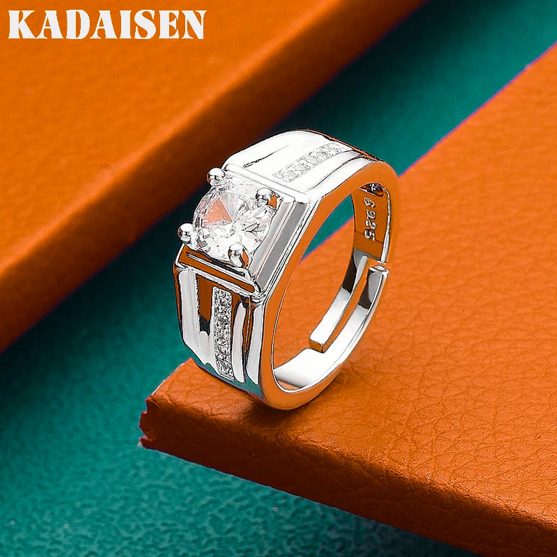 925 Sterling Silver Men AAAAA Zircon Adjustable Ring For Woman Wedding Engagement Party Fashion Charm Jewelry