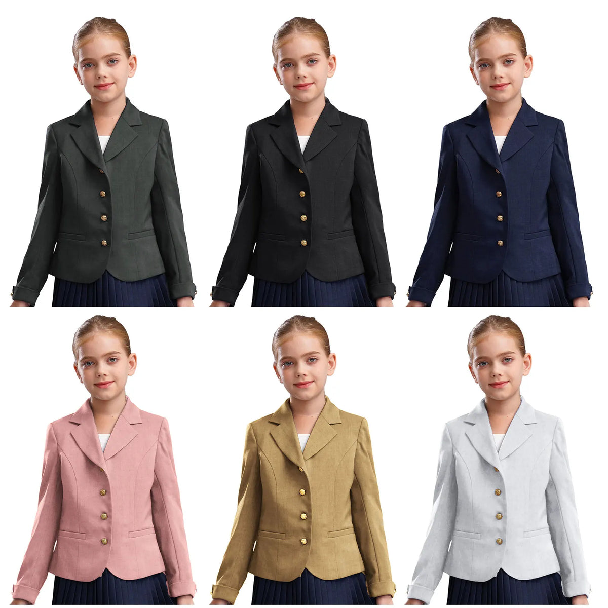 Blazer Jacket for Kids Girls Long Sleeve Solid Lapel Formal Suit Coat School Uniform Dress Tops with Pocket Jacket Outerwear