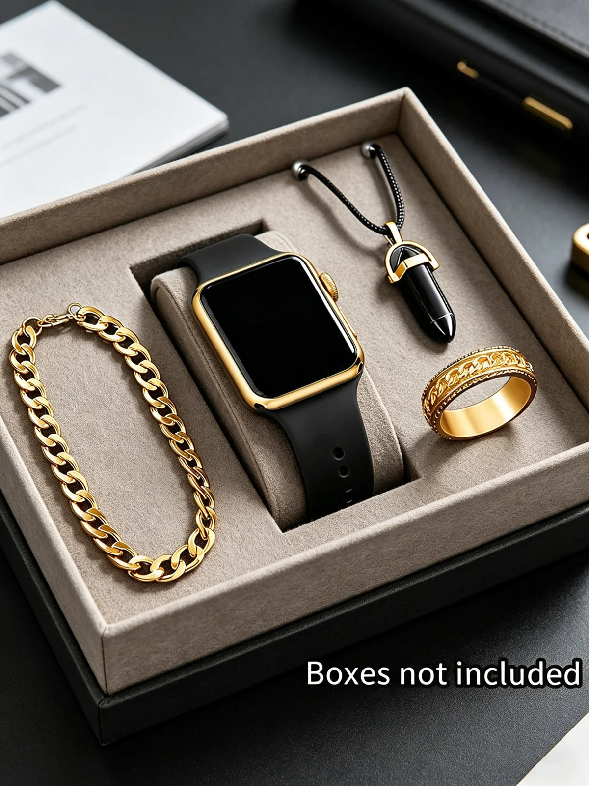 Men's LED Square Watch And Jewelry Set Birthday Gift Non-Smartwatch Box Not Included
