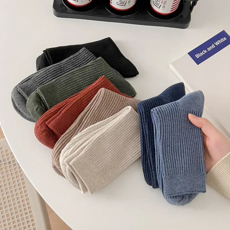 Mens Socks Casual Fashion  Men Business Male Breathable Elastic Cotton Long Socks Solid Color Black Blue Gray SocksAutumn Winter