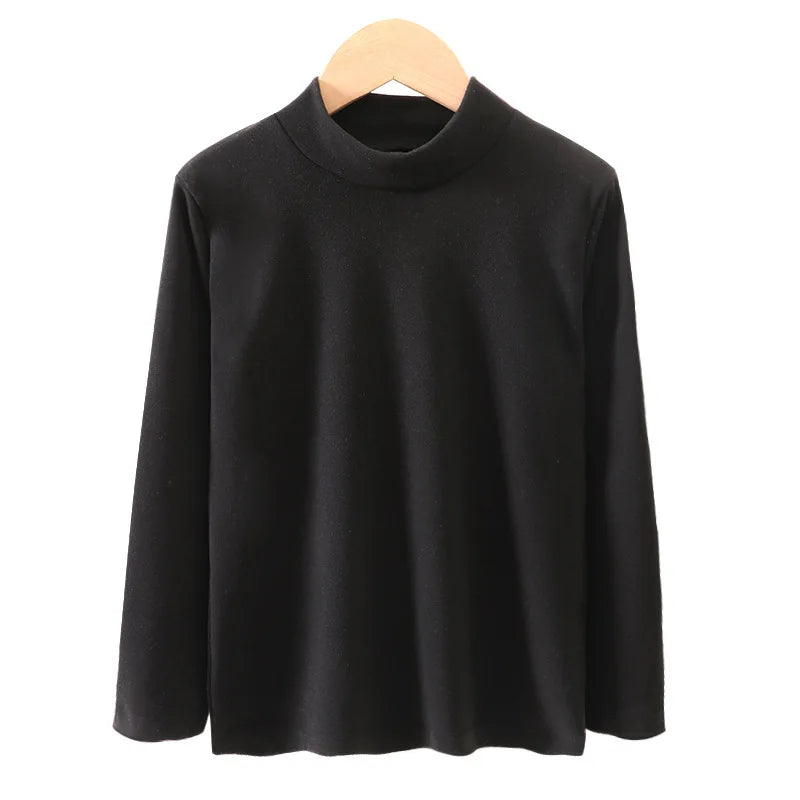 Children's Clothing Boys Girls Winter Thermal T-shirts Turtleneck Solid Long Sleeve Soft Warm Fleece Bottoming Shirts Kids Tops