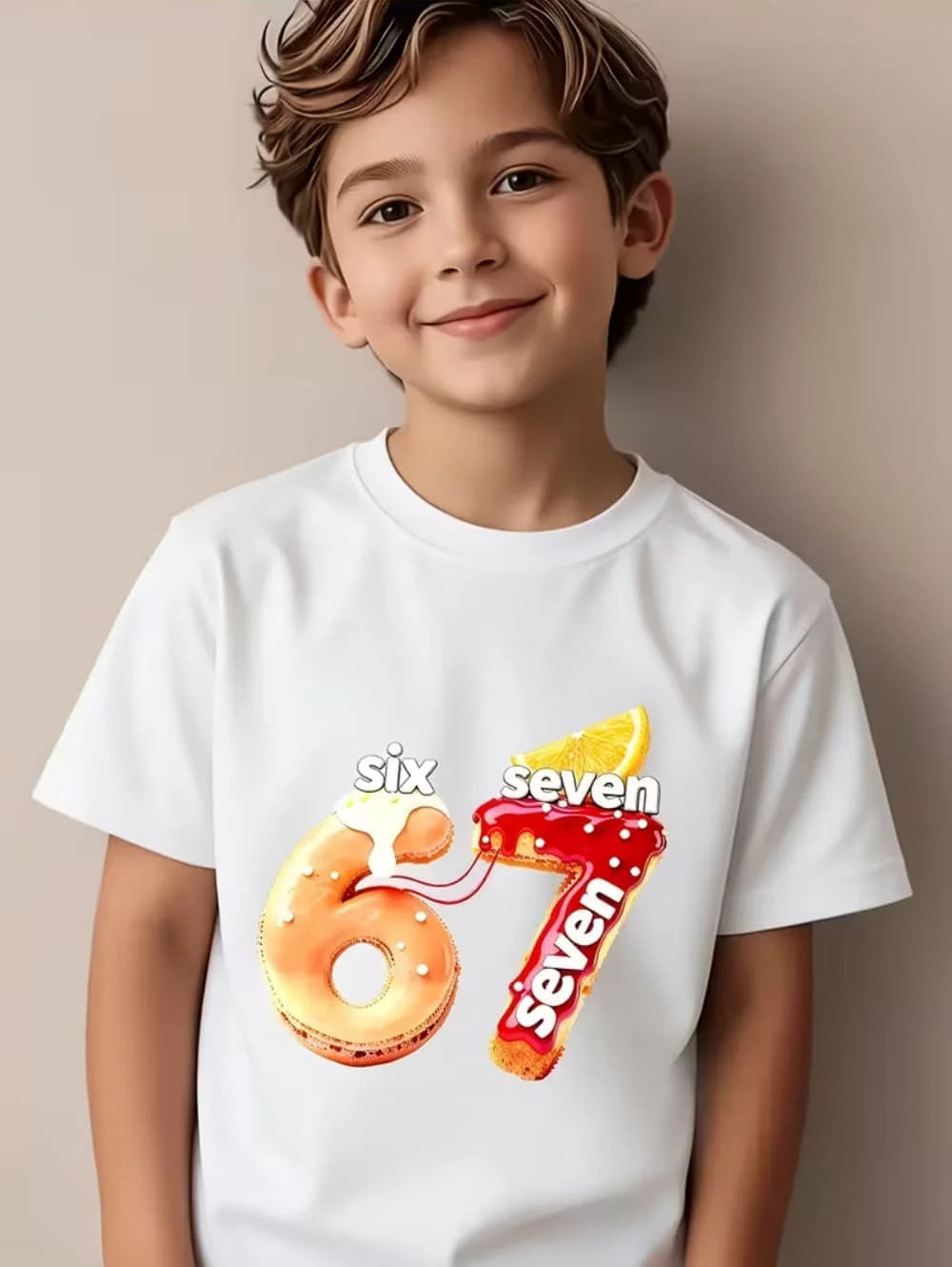 Fun Six Seven 6 7 Meme Design T-Shirt for Kids Chaotic Humor Y2k Game Saying Tees Casual O-Neck Top Fashion Children's Clothing