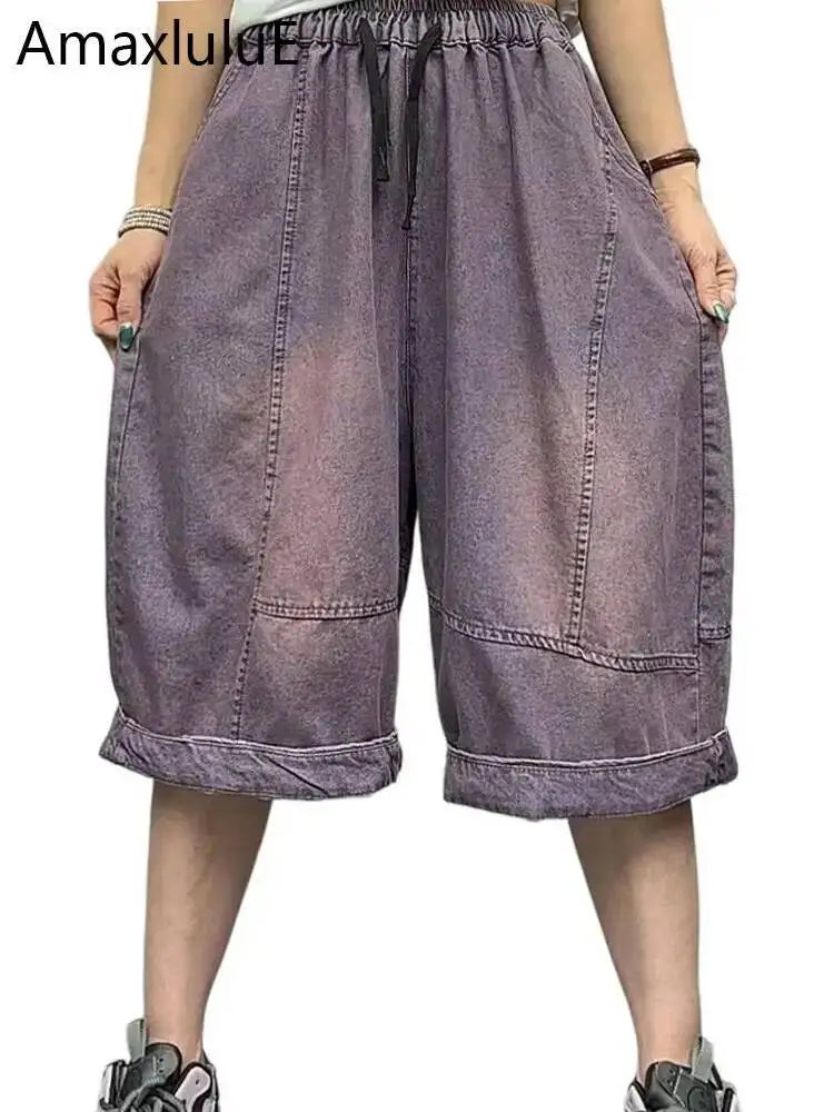 Amax LuluE 2026 Casual Womens Summer Fashion Jeans Loose Vintage Denim Pants Females Luxury Classic Elastic Waist Solid Trousers