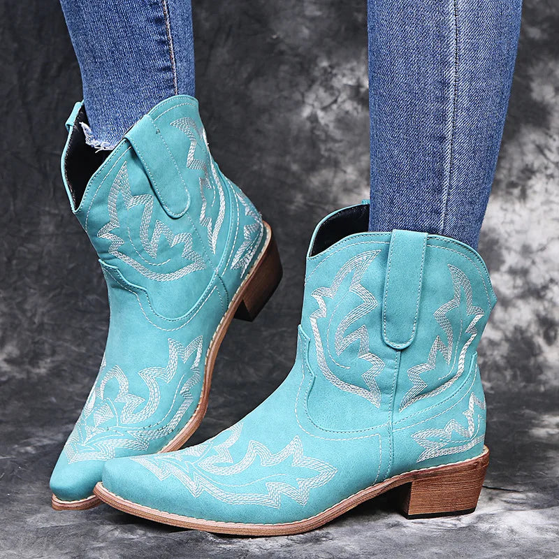 Boots Women New 2026 Winter  Luxury Designer Embroidered Ankle Boots for Women Ladies Pointy Fashion Rubber Footwear Women Shoes