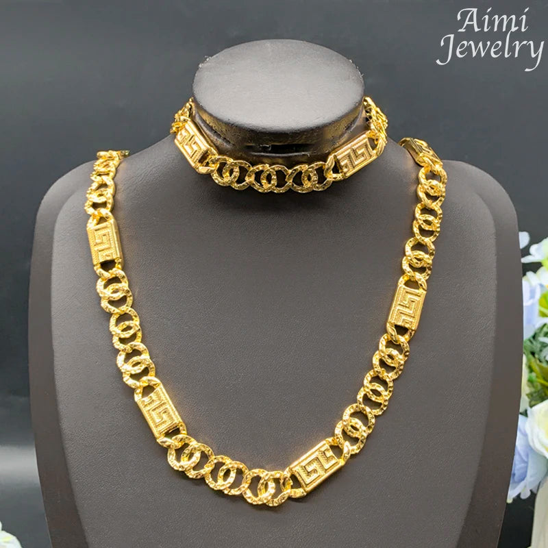 Trendy Jewelry Set for Men Women Hip Hop Necklace Bracelet Dubai Gold Plated Fashion Personalized Jewellery for Party Gifts