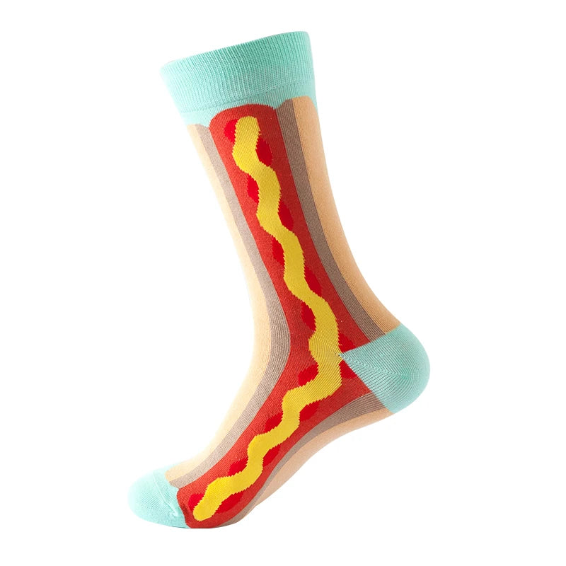 Funny Socks Men Women Casual Cartoon Beer Hamburger Egg Sausage Ice Cream Avocado Heart Sokken Unisex Novelty Skateboard Meias