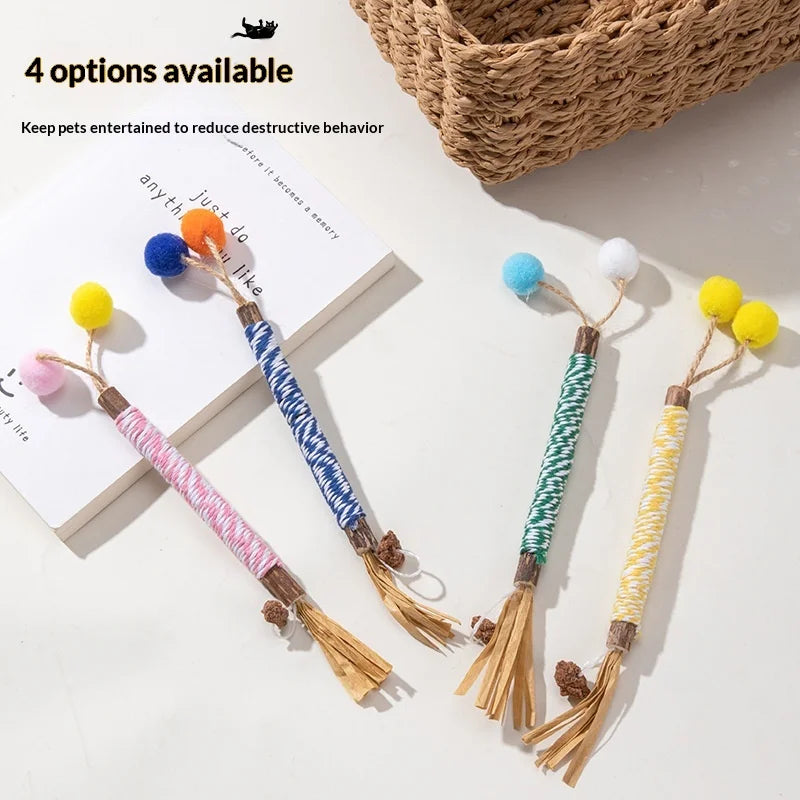 Pet Cat Toys: Self-Amusing, Boredom-Relieving, Valerian Catnip Ball Chew Stick, Jute Ball Pet Toy Supplies
