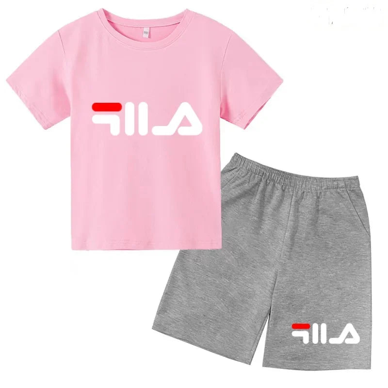 Summer Kids Letter Print 2PCS Outfits Casual Short Sleeve T-Shirt & Shorts Set Sports Tracksuit for Boys Girls 3-12Y