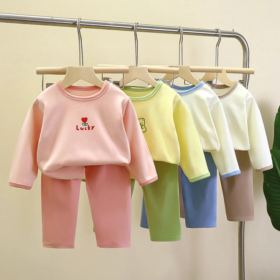 Boys Girls Warm Lined Children Sleepwear Autumn Winter Soft Fleece Pajamas Set Kids Comfortable and Cozy Homewear Outfit Clothes