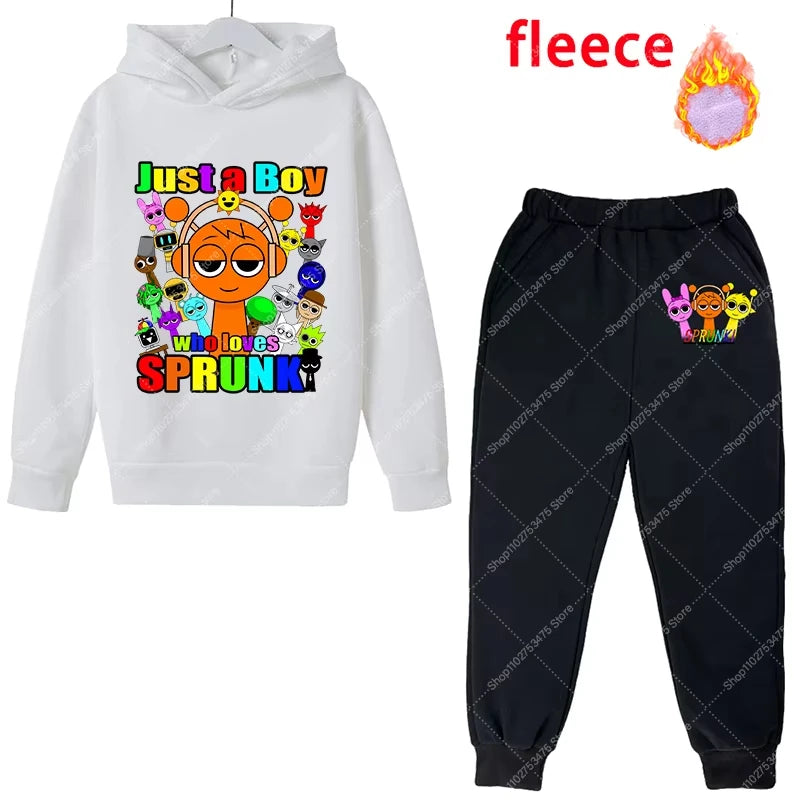 Sprunki Kids Anime Cute Hoodies Pants Set Children Autumn Winter Clothing Boy Girl Cartoon Hooded Top Fashion Trousers Gift 2025