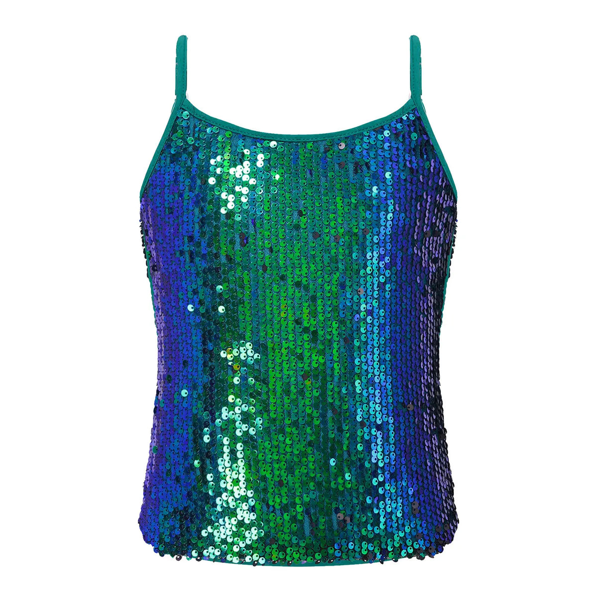 Kid Girl Sparkly Sequin Camisole Hip Hop Jazz Dance Tank Tops Spaghetti Straps Workout Gymnastics Vest Shirt Performance Costume