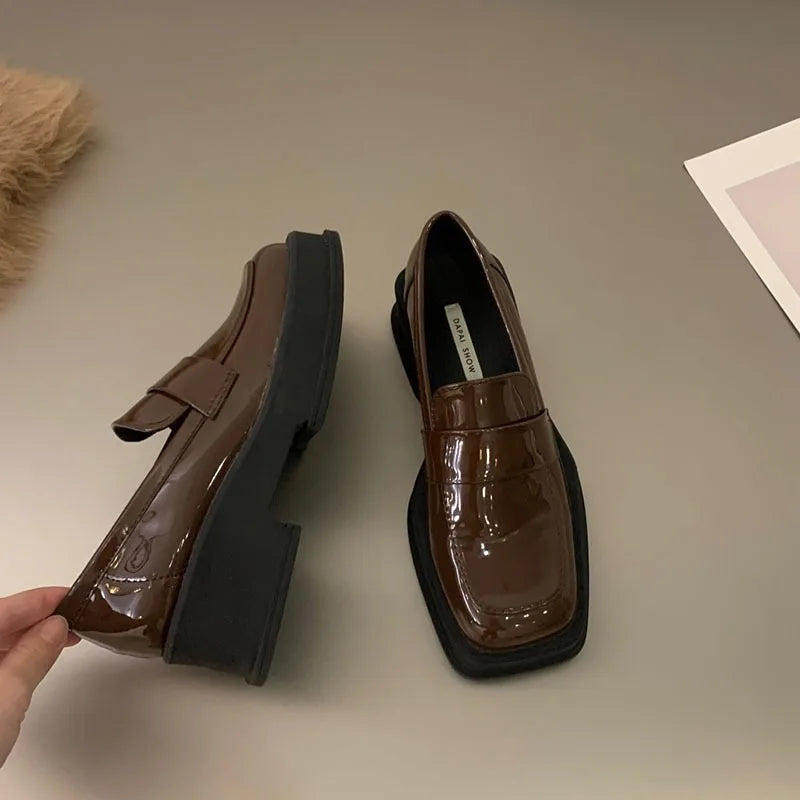 Women Luxury Loafers Fashion Square Toe Platform Moccasins Ladies Pumps Design Evening Party Heel Shoes Ladies Casual Solid Shoe