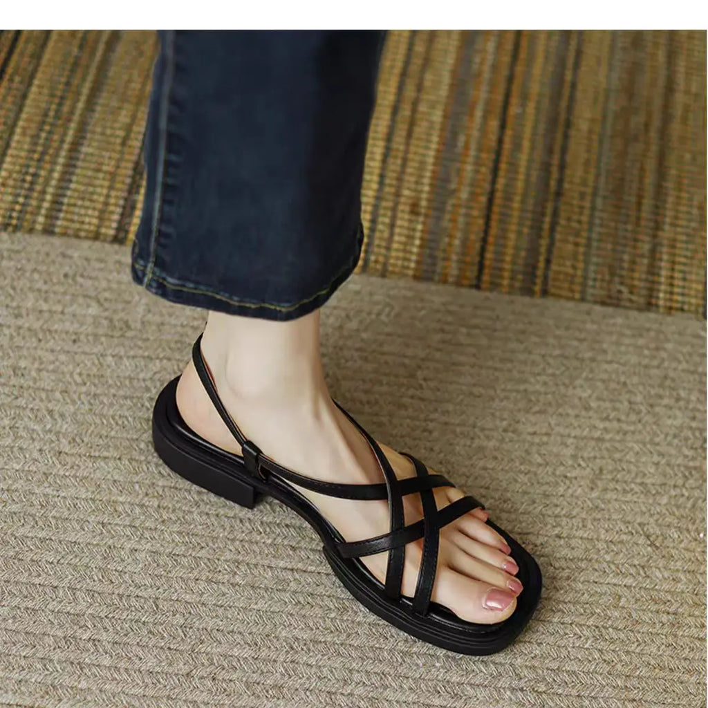Sandals for Women 2026 Summer Simple Fashionable Flats Elastic Band Outdoor Beach Shoes Casual Ladies Rome Sandals