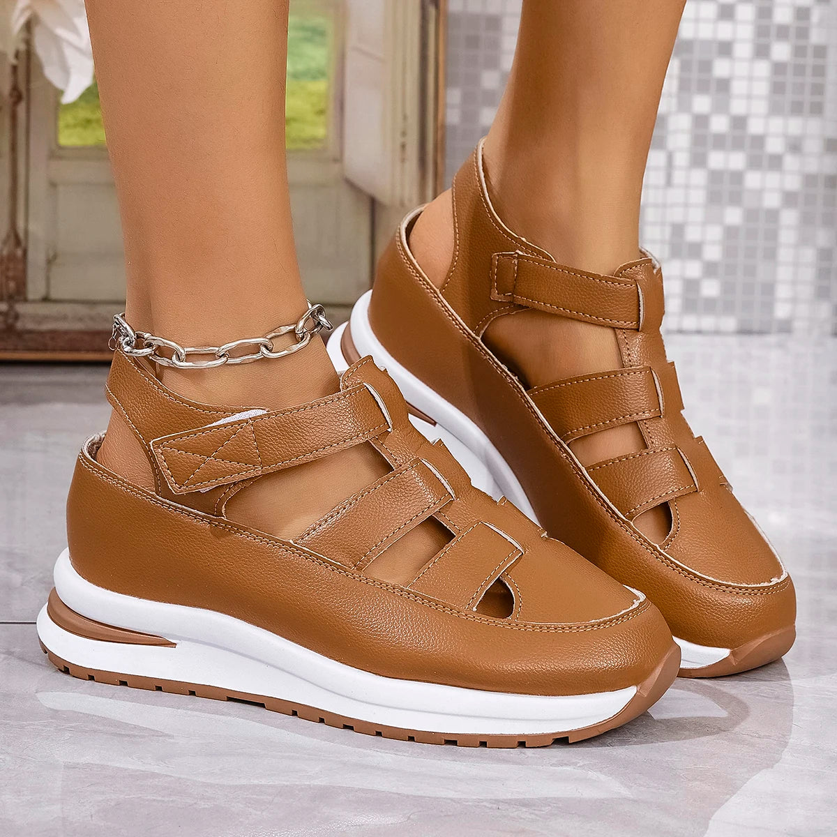 Women's Sandals Summer Shoes Platform Wedge High-heeled Gladiator Comfortable Casual New in Luxury White Round Toe on Offer