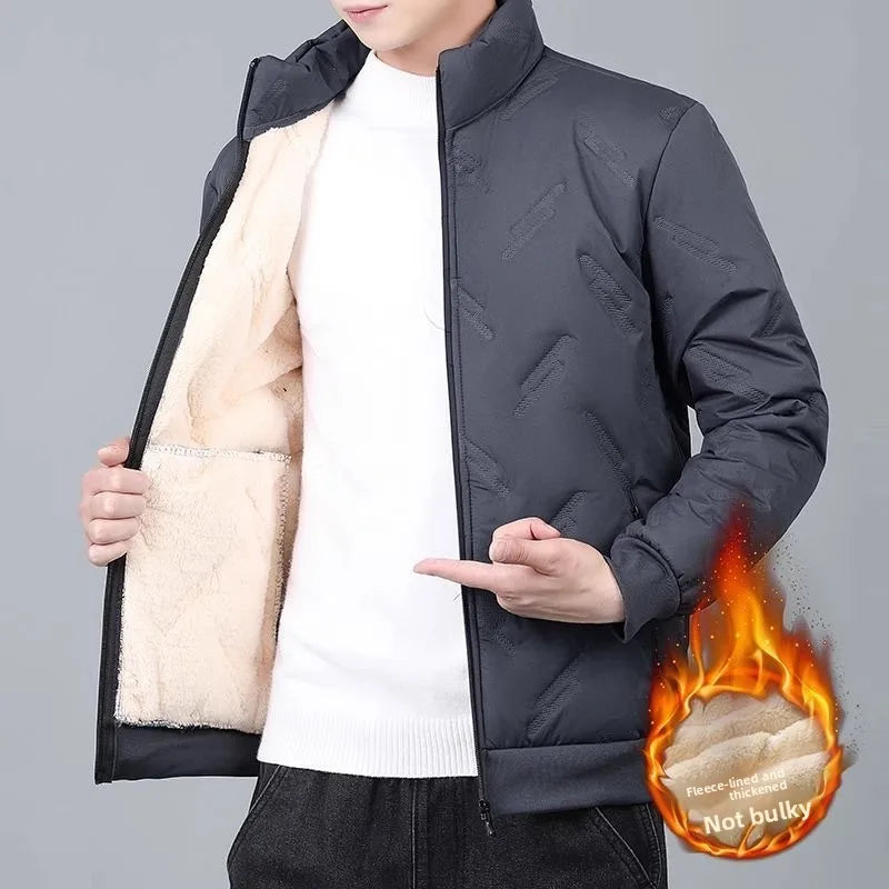 Men's down Cotton Jacket Long Sleeve Warmth Windproof Fleece Lined Autumn Winter Workwear Casual Loose Fit Youth Style