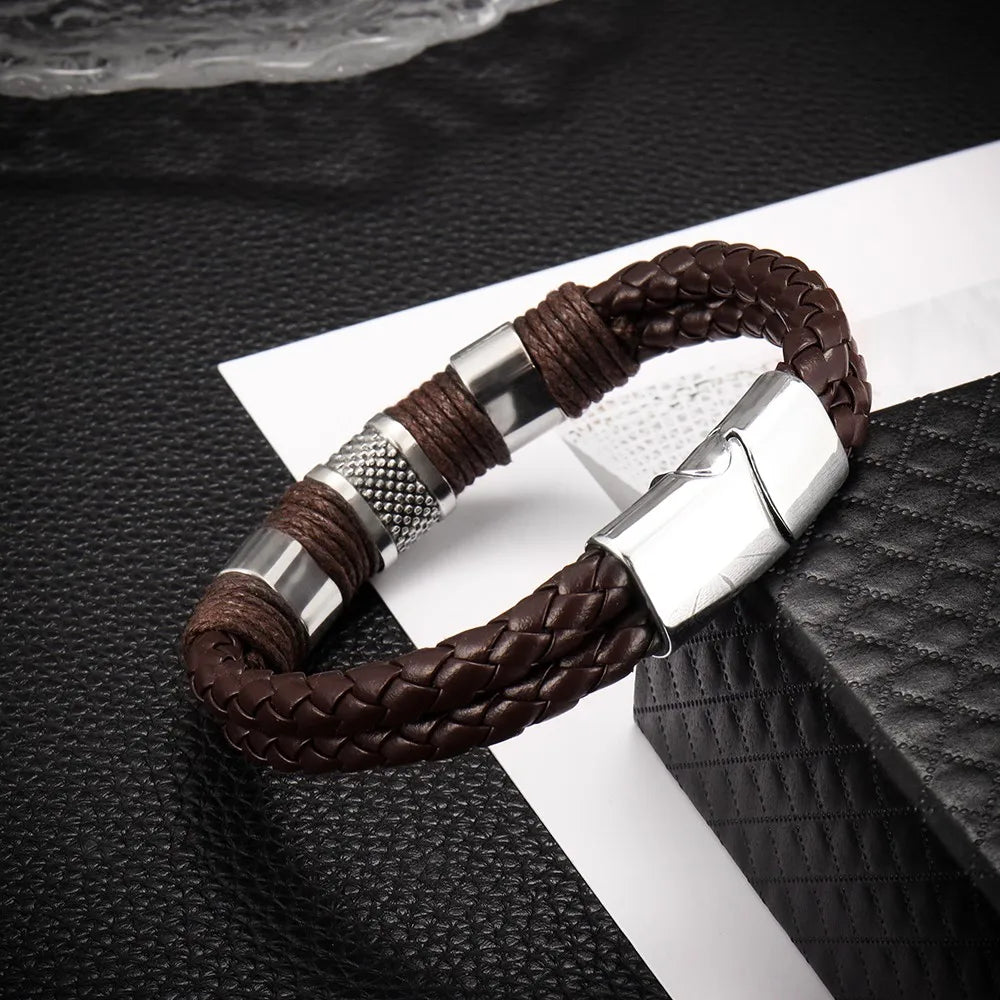 New Leather woven metal bracelets for men and women personality handmade jewelry fashion accessories men's jewelry gifts