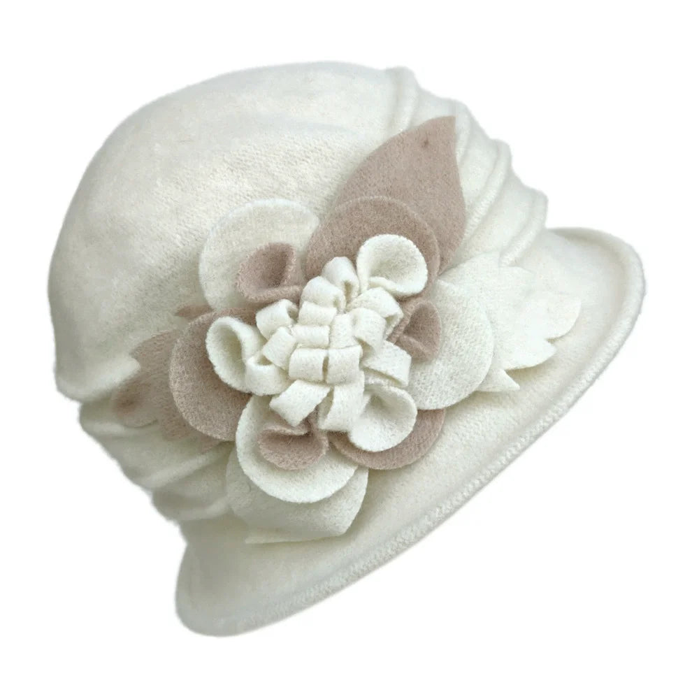 2025 Women's Autumn and Winter Wool Hat Hand-made 3D Flower Fedoras Basin Hats Hot Selling Floral Mixed Colors Wool Hats for Mom