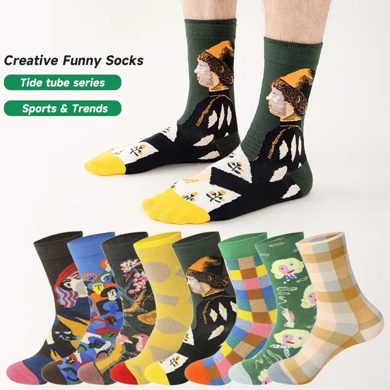 Funny Socks for Men Women Fun Cozy Crazy Novelty Fashion Breathable Oil Painting Trendy Casual Cotton Outdoor Skateboarding SocK