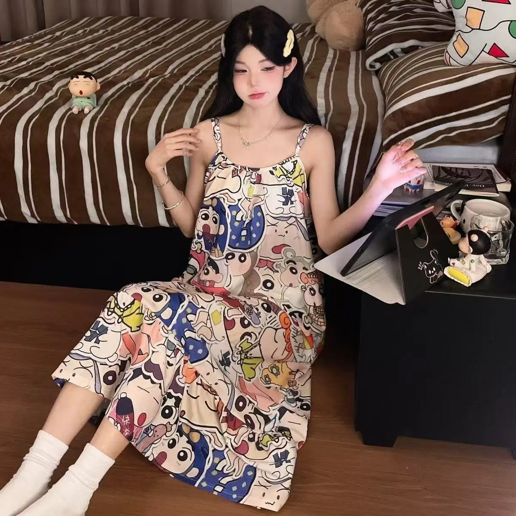 Pajamas Cute Cartoon Originality Printing Lovers Pajamas Summer Loose Comfort Thin Style Household Clothes Suit