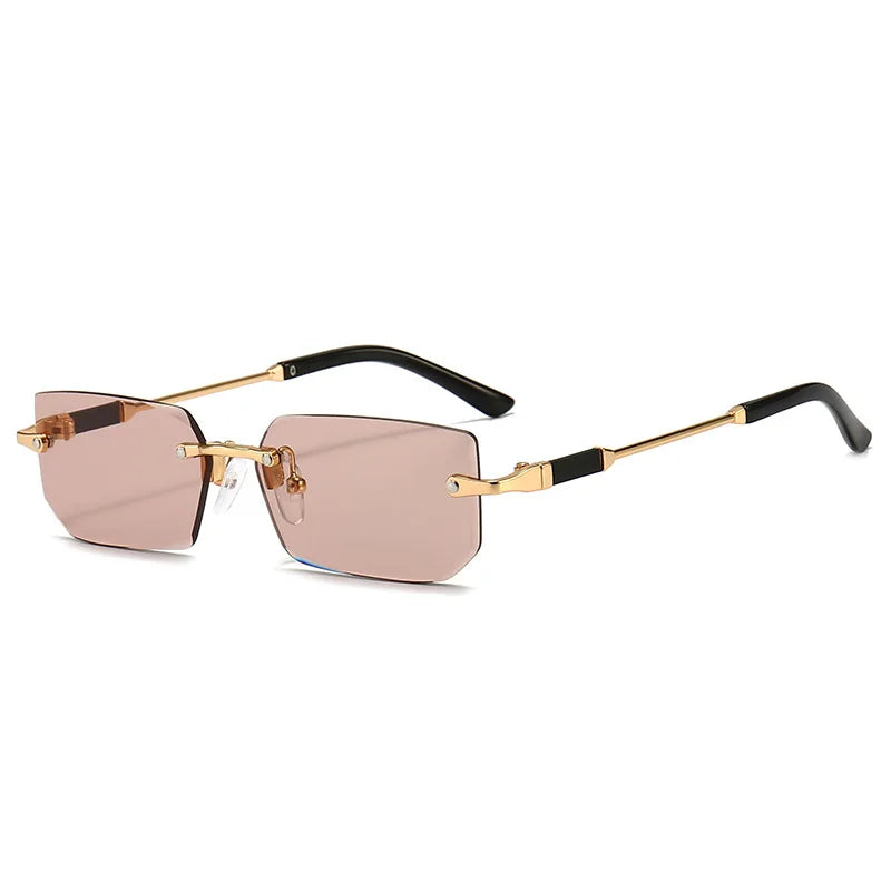 Trendy Rimless Sunglasses for Men Women Luxury design Rectangle Frame Sun Glasses Retro Shades Summer Traveling Eyewear UV400