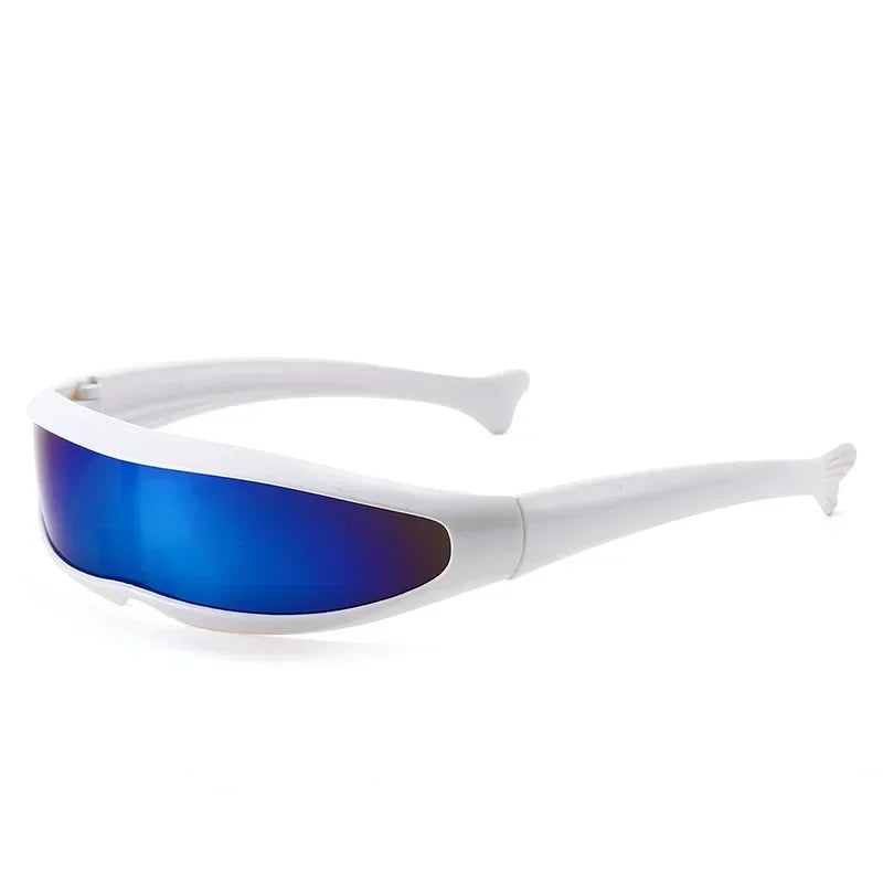 Conjoined Lens Sunglasses Men Women Fishtail Design X Laser Dolphins Mirror Glasses Windproof Goggles Space Robots Eyewear UV400