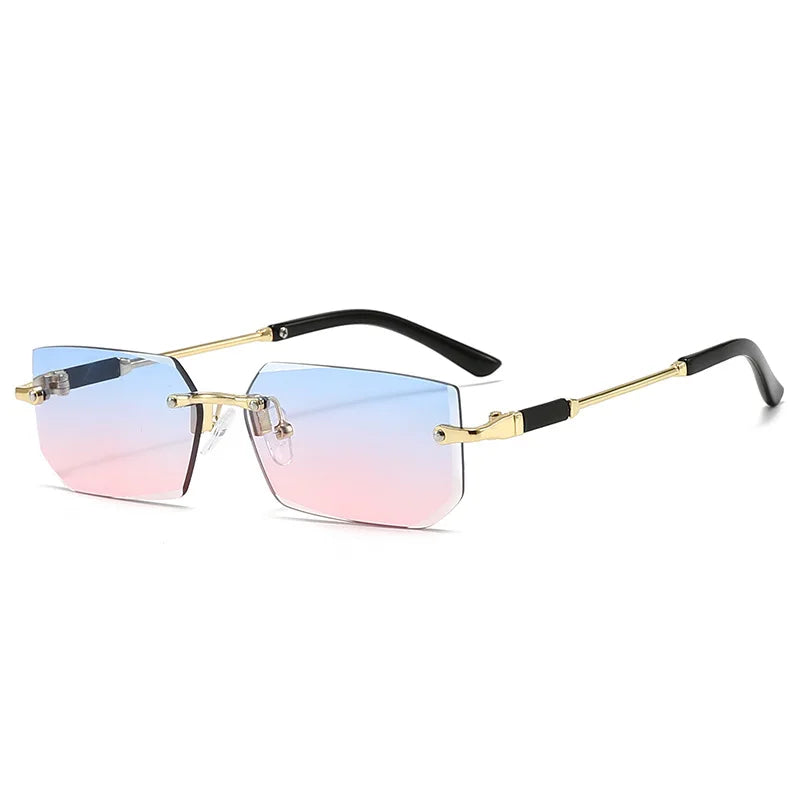 Trendy Rimless Sunglasses for Men Women Luxury design Rectangle Frame Sun Glasses Retro Shades Summer Traveling Eyewear UV400