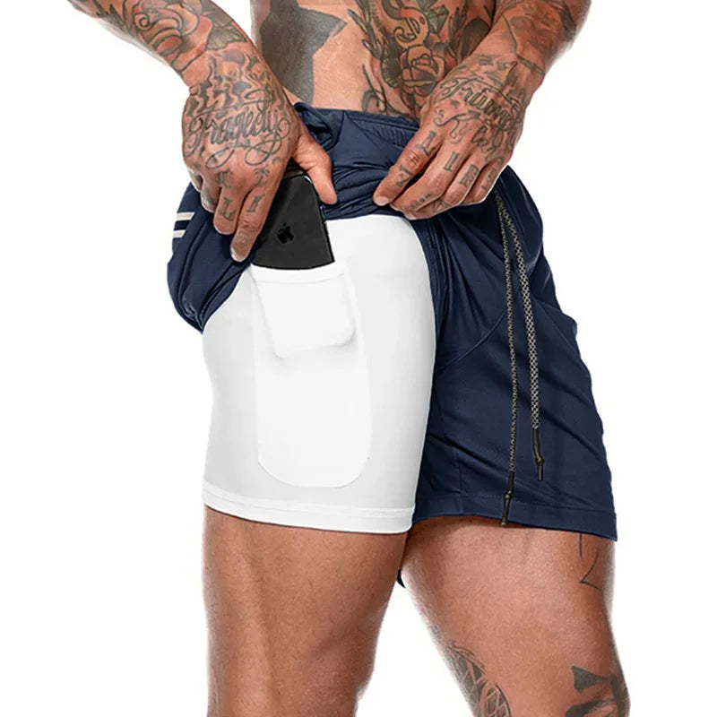 Men Sport Shorts Sportswear Double-deck Running Shorts 2 In 1 Beach Bottoms Summer Gym Fitness Training Jogging Short Pants Men