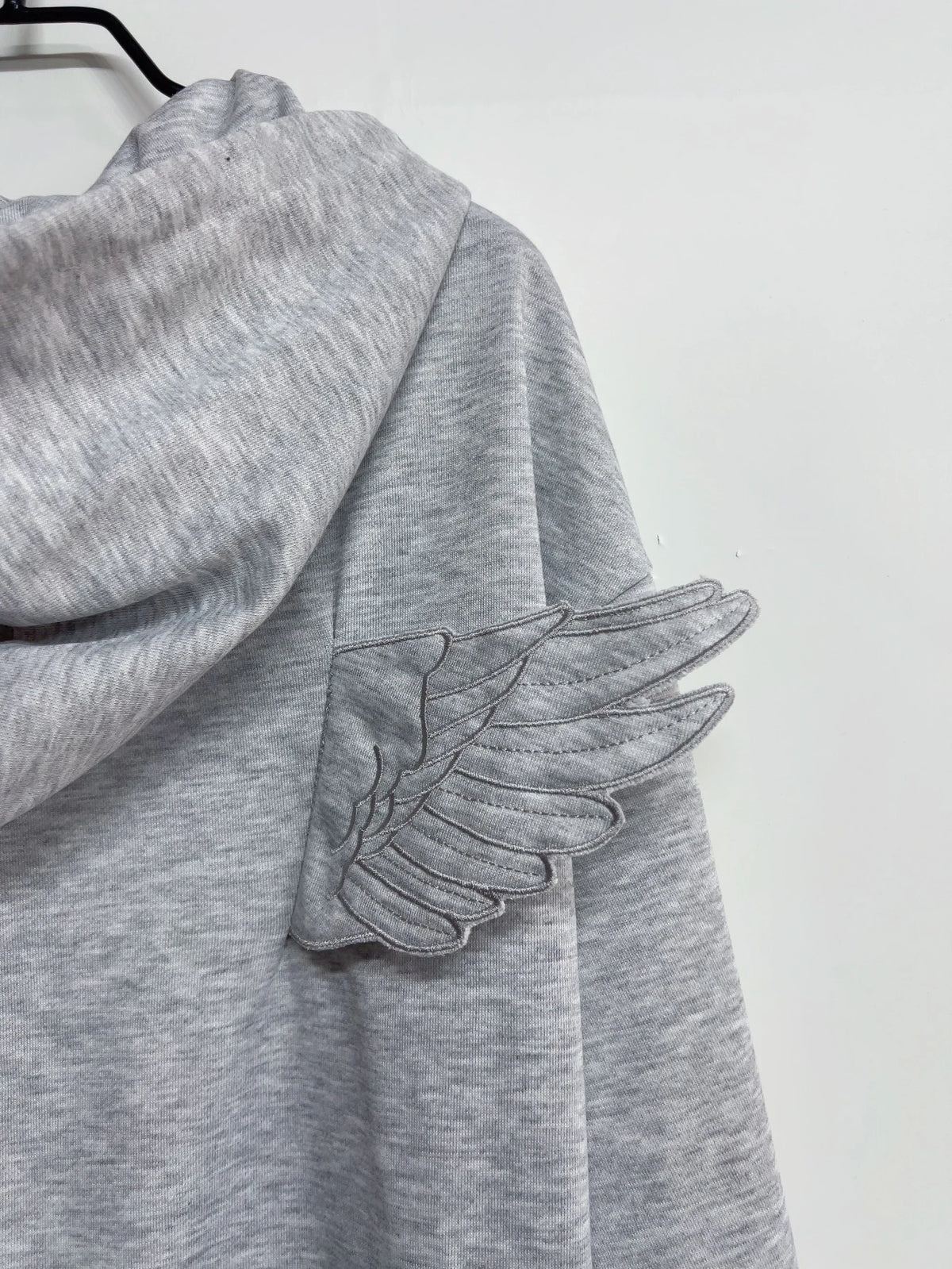Women Fashion Grey Angel Wing Embroidered Hoodie Zipper Kawaii Pullover Sweatshirt Wing Y2K Streetwear Goth 2000s Alt Clothes