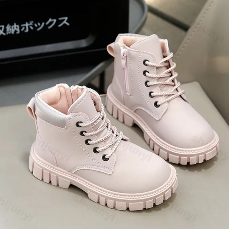 Children Leather Boots Kids Ankle Boots Non-slip Side Zipper Soild Color 2026 Autumn New Boys Girls Short Boots Comfortable