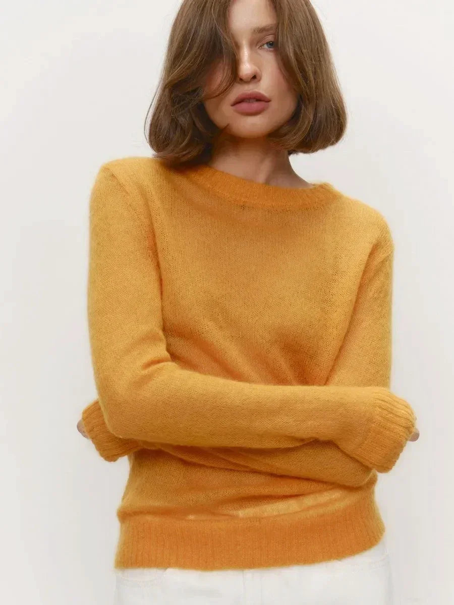 Wolfeel Summer Autumn Elegant Slim Fit Sweater New Women's Jumpers Casual Chic Round Neck Long Sleeved Fashion Loose Pullovers