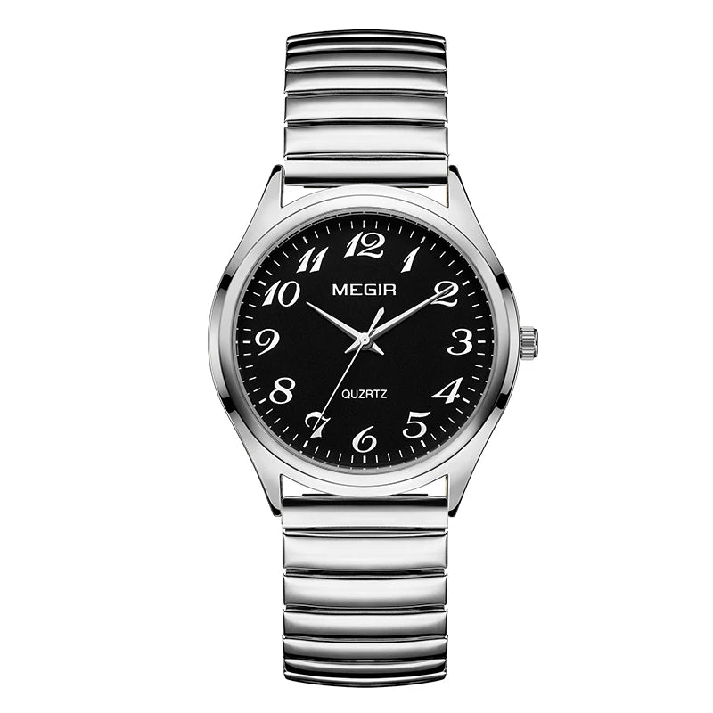 MEGIR Top Luxury Couple Watch for Men Women Golden Stainless Steel Quartz Wrist Watches Lovers Analog Wristwatch Waterproof