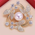 Elegant Women  Exquisite Fashion Crystal Pearl Flower Brooches Pins High-end Lady Rhinestone Suit Coat Accessories Jewelry
