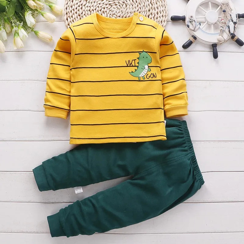 Girls Pink Pajamas Suits Long Sleeve Underwear New Child Casual Cotton Soft Tops+Pants Baby Cartoon Print Home Wear Two Piece