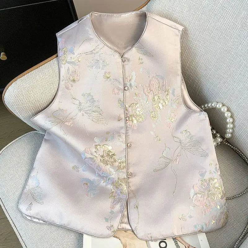 Thin Vest for Women Clothing Ethnic Style Print Vintage Clothes Streetwear Coats Women Jackets Chinese style Casual Summer