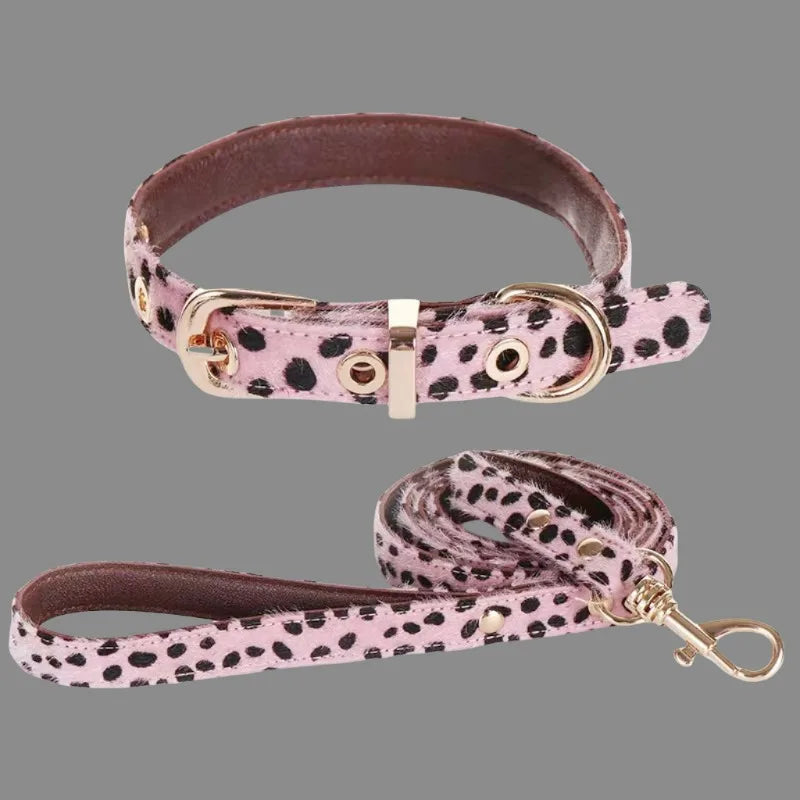 Leopard Print Horsehair Pet Collar Dog Chest Harness Leash Adjustable Set Small Dog Pet Supplies Accessories