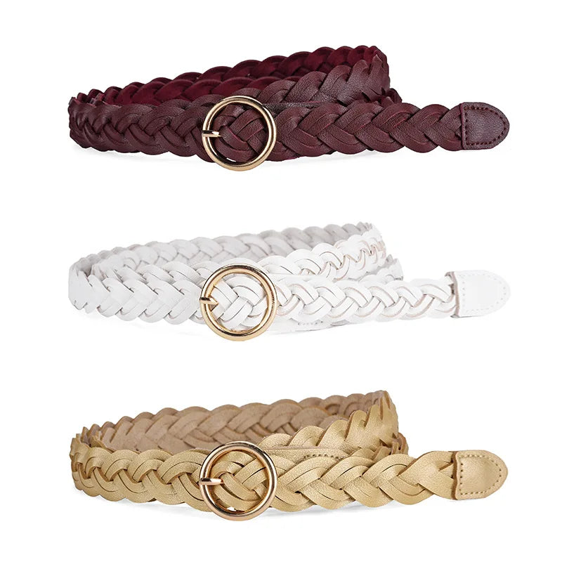 Women's Belt New Fashion Versatile Braided Simple Decorative Round Buckle Belt for Women