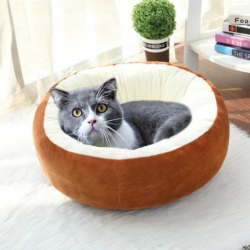Pet Bed Warming Small Dog House Soft Sofa Donut Cat Bed Warming Indoor Round Pillow Kennel Cuddler Faux Fur Puppy Mat Dog Beds