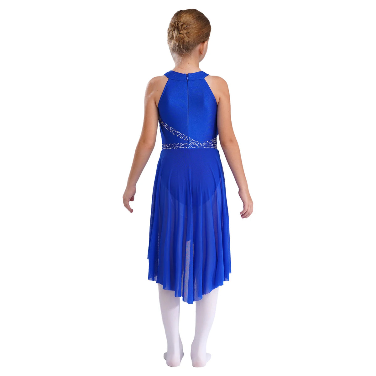 Kids Girls Lyrical Latin Dance Dress Modern Ballet Dancing Leotard Competition Dancewear Sparkling Rhinestone Ruched Dress