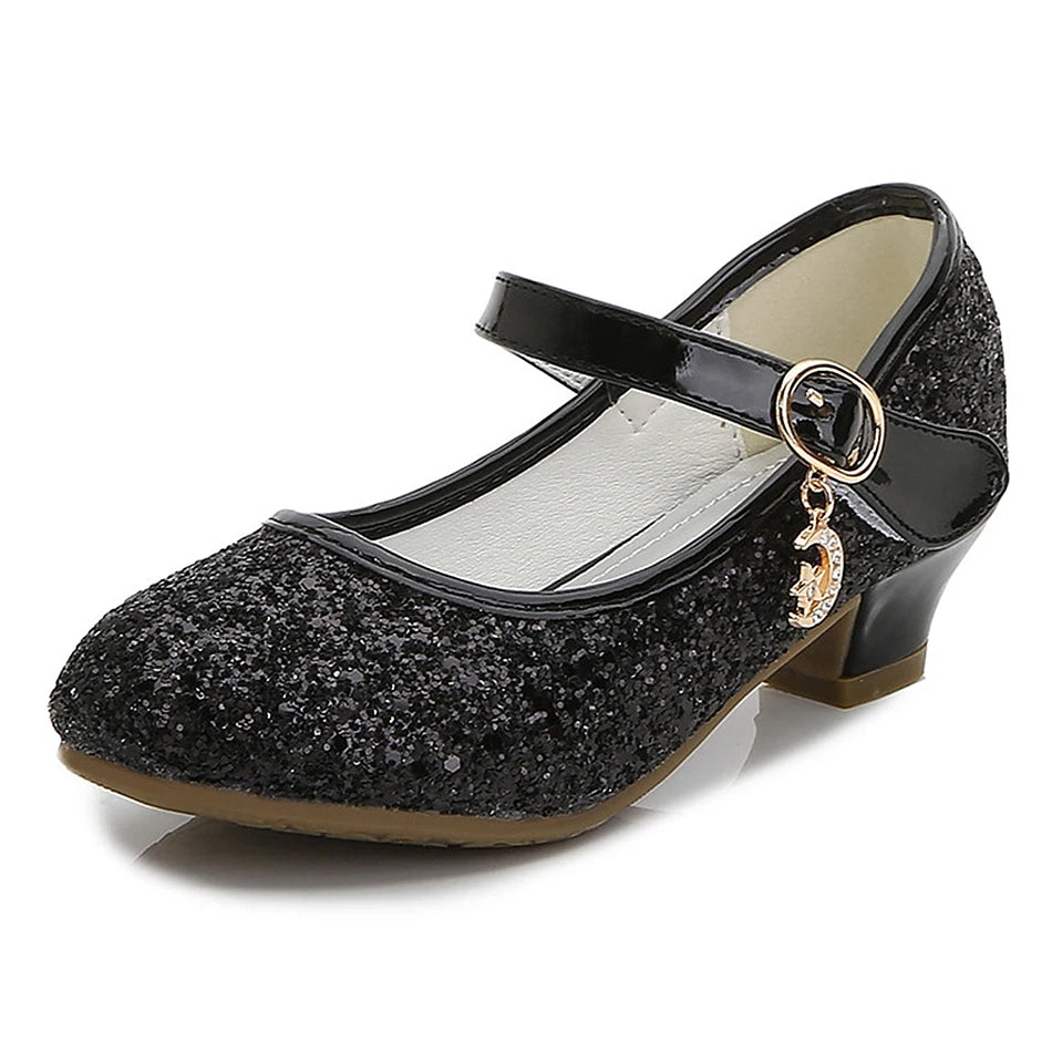 Girls Fashion Sequin High Heels for Kids Princess Shoe Children Party Wedding Dance Shoe Student Performance Solid Color Shoes