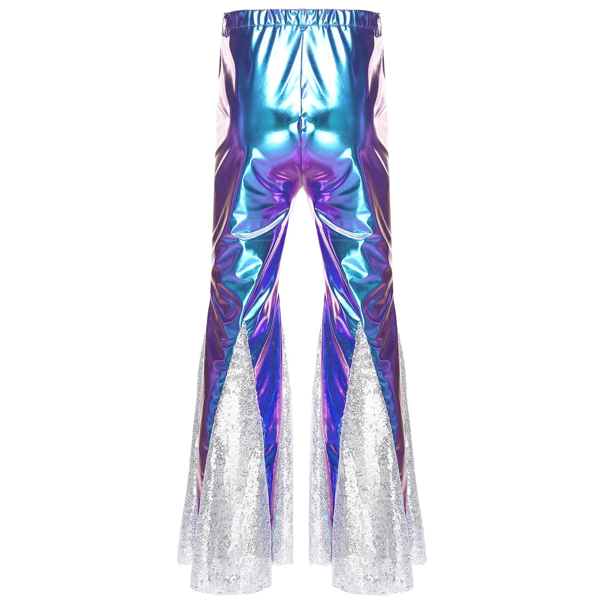 Mens Shiny Metallic 70s Disco Flared Pants Hippie Vintage Hip Hop Carnival Performance Costume Sequins Bell Bottoms Trousers